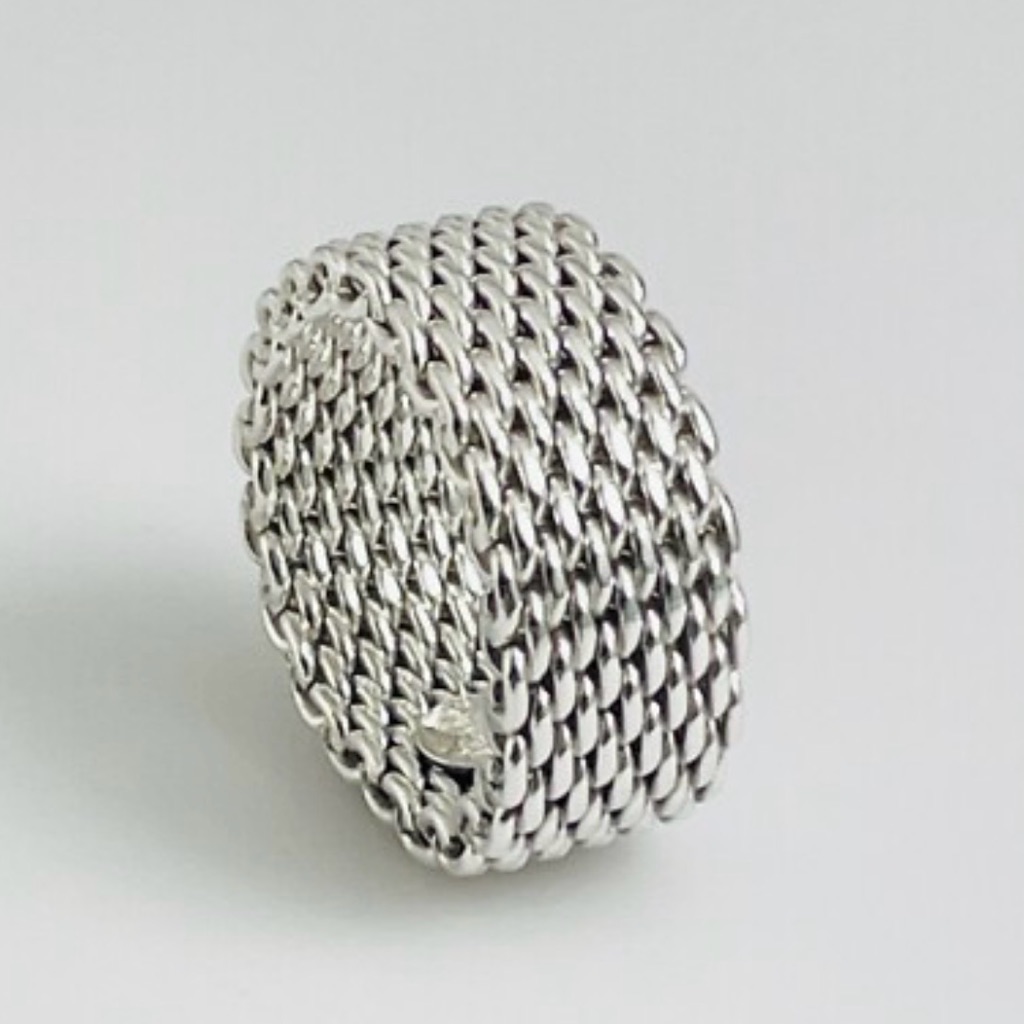 Size 8 Tiffany & Co. Somerset Mesh Basket Weave Ring In Sterling Silver